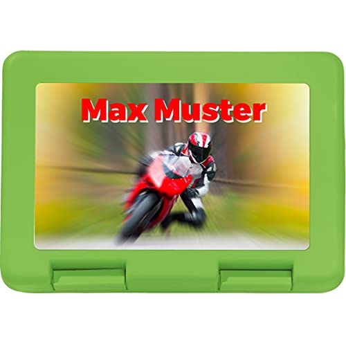 Manutextur Brotzeitbox mit Namen - Motiv Motorrad 1 - personalisiert - persönliches Geschenk von Manutextur