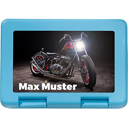 Manutextur Brotzeitbox mit Namen - Motiv Motorrad 3 - personalisiert - persönliches Geschenk von Manutextur