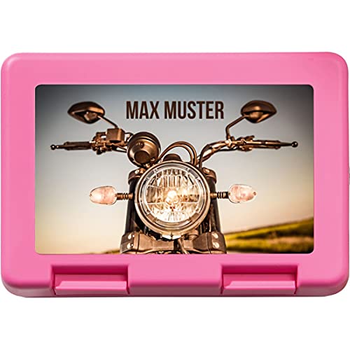 Manutextur Brotzeitbox mit Namen - Motiv Motorrad 4 - personalisiert - persönliches Geschenk von Manutextur