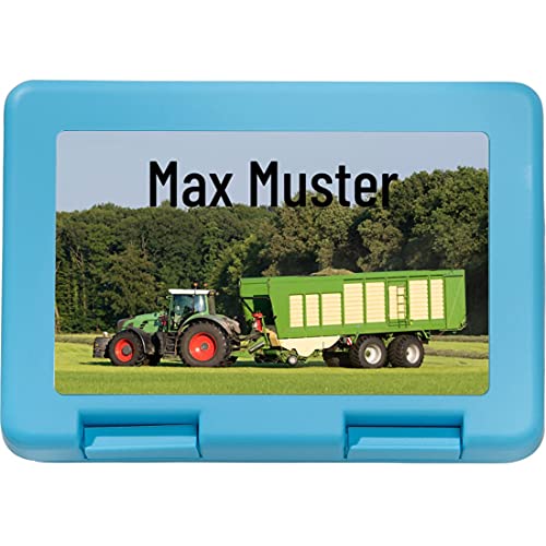 Manutextur Brotzeitbox mit Namen - Motiv Traktor 1 - personalisiert - persönliches Geschenk von Manutextur