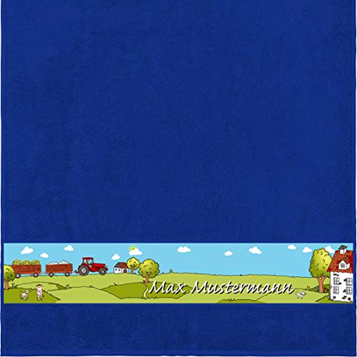 Manutextur Duschtuch mit Namen - Motiv Kinder - Bauernhof - viele Farben & Motive - personalisiert - Royalblau - Größe 70x140 cm - persönliches Geschenk von Manutextur