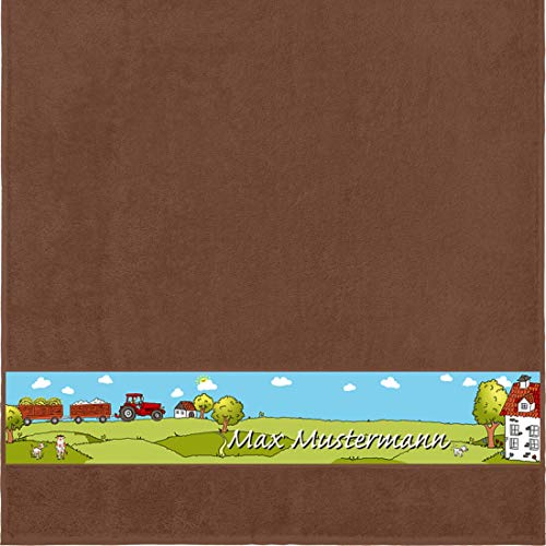 Manutextur Duschtuch mit Namen - Motiv Kinder - Bauernhof - viele Farben & Motive - personalisiert - braun - Größe 70x140 cm - persönliches Geschenk von Manutextur