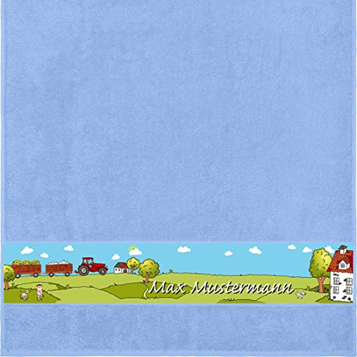 Manutextur Duschtuch mit Namen - Motiv Kinder - Bauernhof - viele Farben & Motive - personalisiert - hellblau - Größe 70x140 cm - persönliches Geschenk von Manutextur