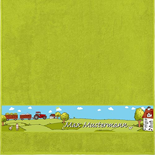 Manutextur Duschtuch mit Namen - Motiv Kinder - Bauernhof - viele Farben & Motive - personalisiert - hellgrün - Größe 70x140 cm - persönliches Geschenk von Manutextur