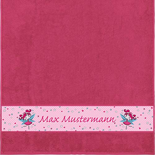 Manutextur Duschtuch mit Namen - Motiv Kinder - Fee - viele Farben & Motive - personalisiert - Fuchsia - Größe 70x140 cm - persönliches Geschenk von Manutextur