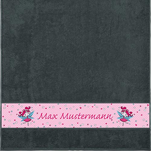 Manutextur Duschtuch mit Namen - Motiv Kinder - Fee - viele Farben & Motive - personalisiert - anthrazit - Größe 70x140 cm - persönliches Geschenk von Manutextur