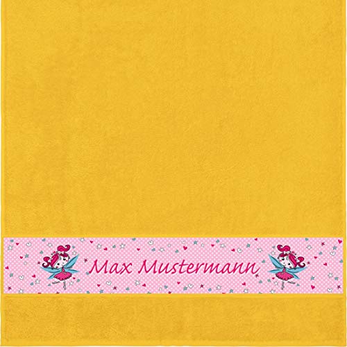 Manutextur Duschtuch mit Namen - Motiv Kinder - Fee - viele Farben & Motive - personalisiert - gelb - Größe 70x140 cm - persönliches Geschenk von Manutextur