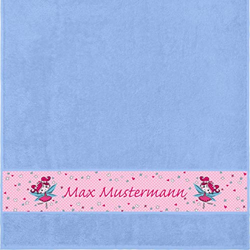 Manutextur Duschtuch mit Namen - Motiv Kinder - Fee - viele Farben & Motive - personalisiert - hellblau - Größe 70x140 cm - persönliches Geschenk von Manutextur