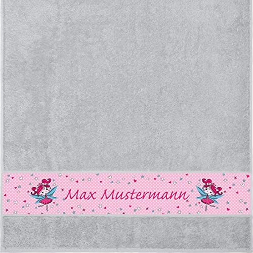 Manutextur Duschtuch mit Namen - Motiv Kinder - Fee - viele Farben & Motive - personalisiert - hellgrau - Größe 70x140 cm - persönliches Geschenk von Manutextur