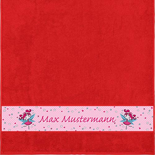 Manutextur Duschtuch mit Namen - Motiv Kinder - Fee - viele Farben & Motive - personalisiert - rot - Größe 70x140 cm - persönliches Geschenk von Manutextur