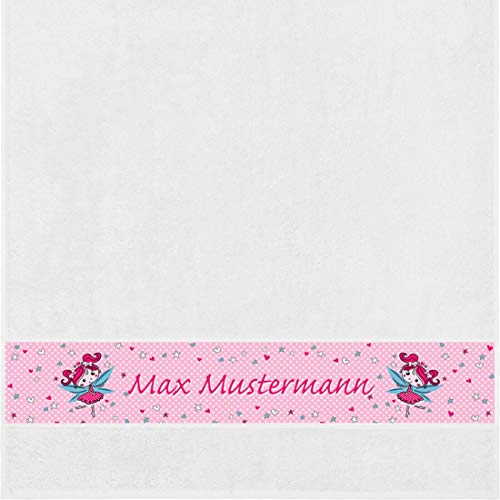 Manutextur Duschtuch mit Namen - Motiv Kinder - Fee - viele Farben & Motive - personalisiert - weiß - Größe 70x140 cm - persönliches Geschenk von Manutextur