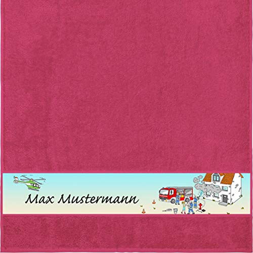 Manutextur Duschtuch mit Namen - Motiv Kinder - Feuerwehr - viele Farben & Motive - personalisiert - Fuchsia - Größe 70x140 cm - persönliches Geschenk von Manutextur