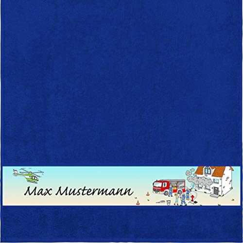 Manutextur Duschtuch mit Namen - Motiv Kinder - Feuerwehr - viele Farben & Motive - personalisiert - Royalblau - Größe 70x140 cm - persönliches Geschenk von Manutextur