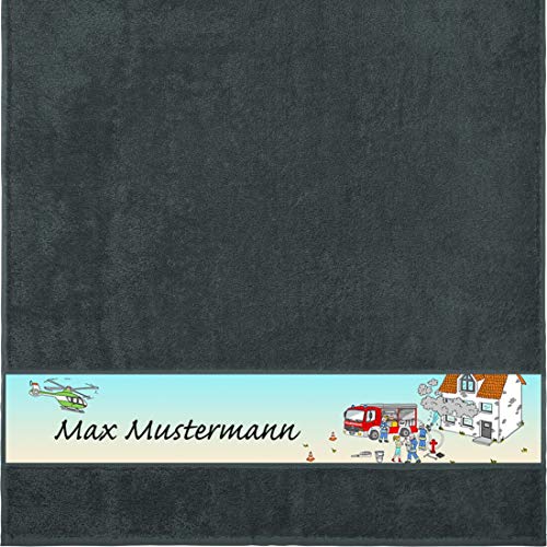 Manutextur Duschtuch mit Namen - Motiv Kinder - Feuerwehr - viele Farben & Motive - personalisiert - anthrazit - Größe 70x140 cm - persönliches Geschenk von Manutextur