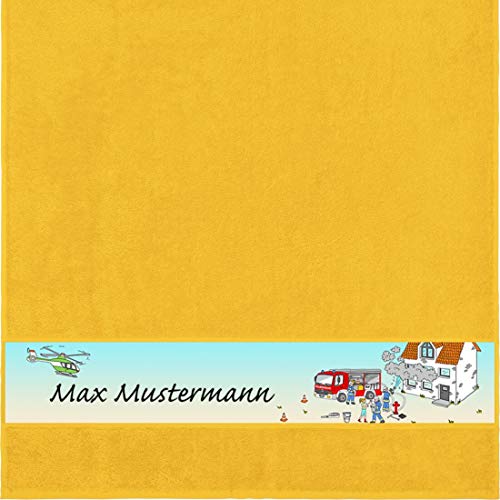 Manutextur Duschtuch mit Namen - Motiv Kinder - Feuerwehr - viele Farben & Motive - personalisiert - gelb - Größe 70x140 cm - persönliches Geschenk von Manutextur