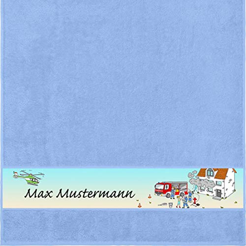 Manutextur Duschtuch mit Namen - Motiv Kinder - Feuerwehr - viele Farben & Motive - personalisiert - hellblau - Größe 70x140 cm - persönliches Geschenk von Manutextur