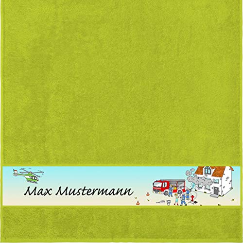 Manutextur Duschtuch mit Namen - Motiv Kinder - Feuerwehr - viele Farben & Motive - personalisiert - hellgrün - Größe 70x140 cm - persönliches Geschenk von Manutextur