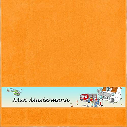 Manutextur Duschtuch mit Namen - Motiv Kinder - Feuerwehr - viele Farben & Motive - personalisiert - orange - Größe 70x140 cm - persönliches Geschenk von Manutextur
