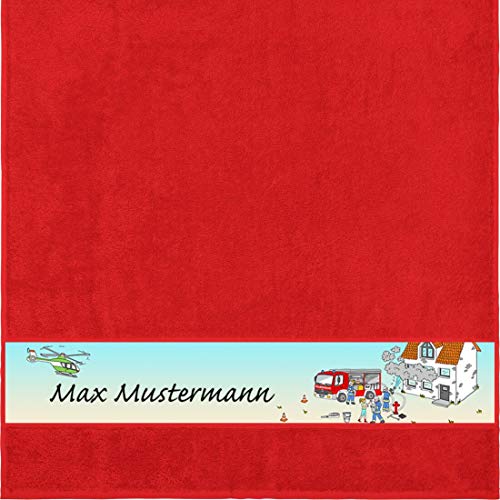 Manutextur Duschtuch mit Namen - Motiv Kinder - Feuerwehr - viele Farben & Motive - personalisiert - rot - Größe 70x140 cm - persönliches Geschenk von Manutextur