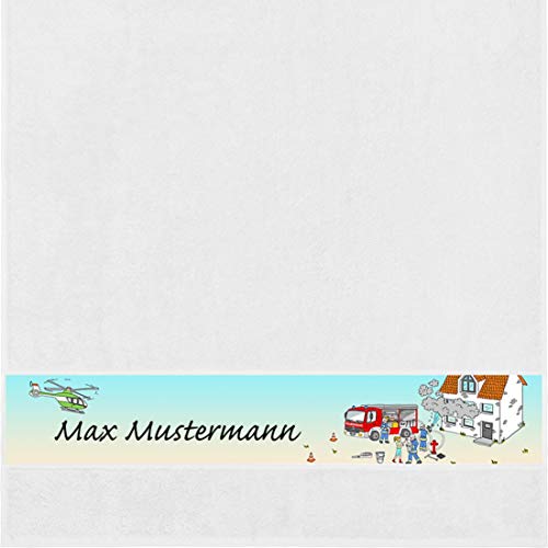 Manutextur Duschtuch mit Namen - Motiv Kinder - Feuerwehr - viele Farben & Motive - personalisiert - weiß - Größe 70x140 cm - persönliches Geschenk von Manutextur