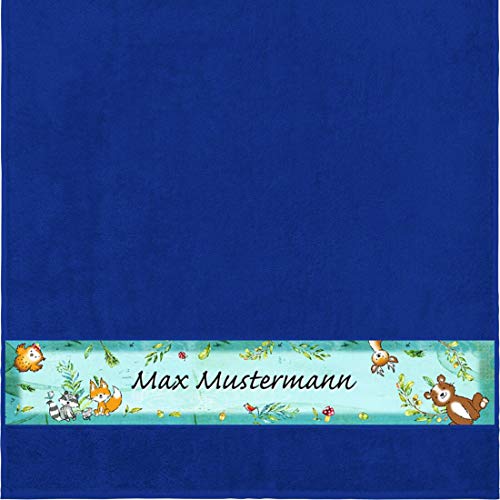 Manutextur Duschtuch mit Namen - Motiv Kinder - Wald - viele Farben & Motive - personalisiert - Royalblau - Größe 70x140 cm - persönliches Geschenk von Manutextur