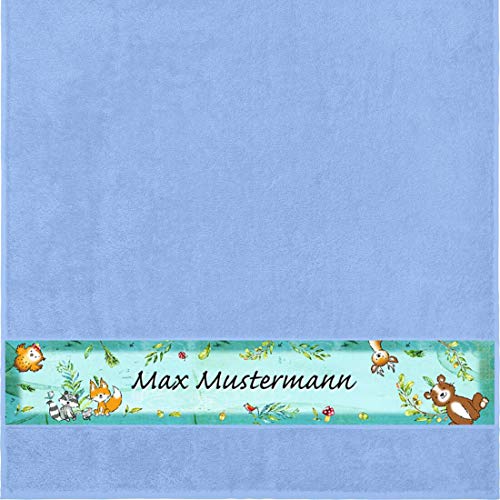 Manutextur Duschtuch mit Namen - Motiv Kinder - Wald - viele Farben & Motive - personalisiert - hellblau - Größe 70x140 cm - persönliches Geschenk von Manutextur