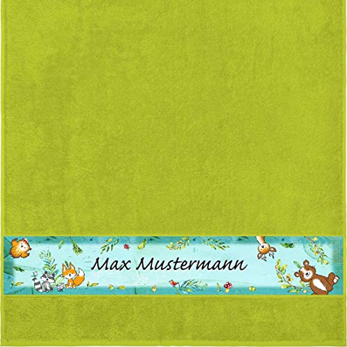 Manutextur Duschtuch mit Namen - Motiv Kinder - Wald - viele Farben & Motive - personalisiert - hellgrün - Größe 70x140 cm - persönliches Geschenk von Manutextur