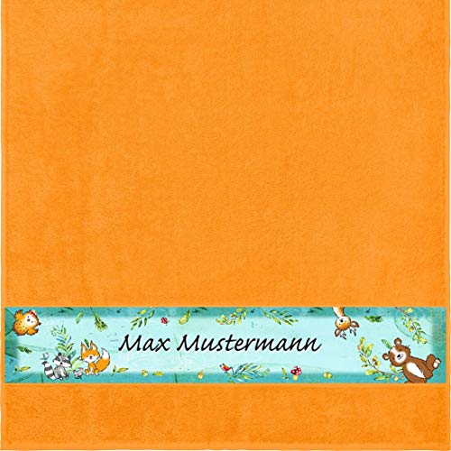 Manutextur Duschtuch mit Namen - Motiv Kinder - Wald - viele Farben & Motive - personalisiert - orange - Größe 70x140 cm - persönliches Geschenk von Manutextur