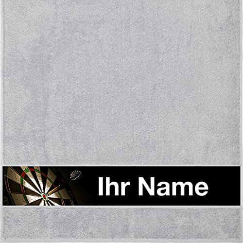 Manutextur Duschtuch mit Namen - personalisiert - Motiv Dart - viele Farben & Motive - Dusch-Handtuch - hellgrau - Größe 70x140 cm - persönliches Geschenk mit Wunsch-Motiv und Wunsch-Name von Manutextur