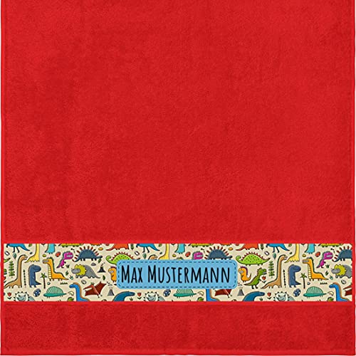 Manutextur Duschtuch mit Namen - personalisiert - Motiv Dinosaurier 2 - viele Farben & Motive - Dusch-Handtuch - rot - Größe 70x140 cm - persönliches Geschenk mit Wunsch-Motiv und Wunsch-Name von Manutextur