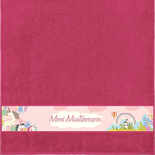 Manutextur Duschtuch mit Namen - personalisiert - Motiv Einhorn 1 - viele Farben & Motive - Dusch-Handtuch - Fuchsia - Größe 70x140 cm - persönliches Geschenk mit Wunsch-Motiv und Wunsch-Name von Manutextur