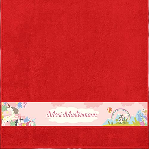 Manutextur Duschtuch mit Namen - personalisiert - Motiv Einhorn 1 - viele Farben & Motive - Dusch-Handtuch - rot - Größe 70x140 cm - persönliches Geschenk mit Wunsch-Motiv und Wunsch-Name von Manutextur