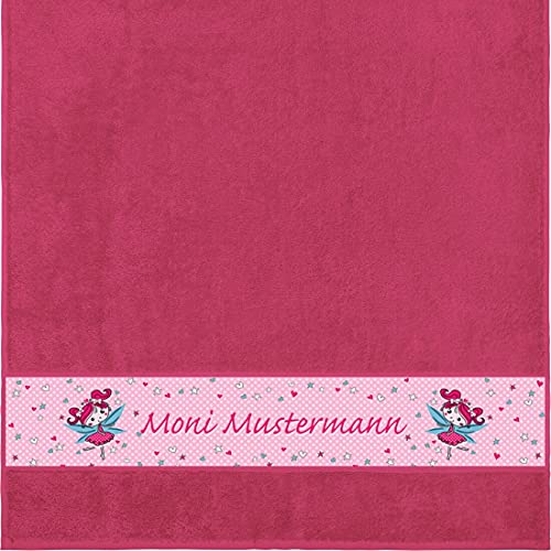 Manutextur Duschtuch mit Namen - personalisiert - Motiv Fee 1 - viele Farben & Motive - Dusch-Handtuch - Fuchsia - Größe 70x140 cm - persönliches Geschenk mit Wunsch-Motiv und Wunsch-Name von Manutextur