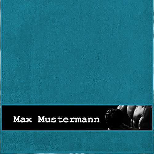 Manutextur Duschtuch mit Namen - personalisiert - Motiv Fitness - viele Farben & Motive - Dusch-Handtuch - Petrol - Größe 70x140 cm - persönliches Geschenk mit Wunsch-Motiv und Wunsch-Name von Manutextur