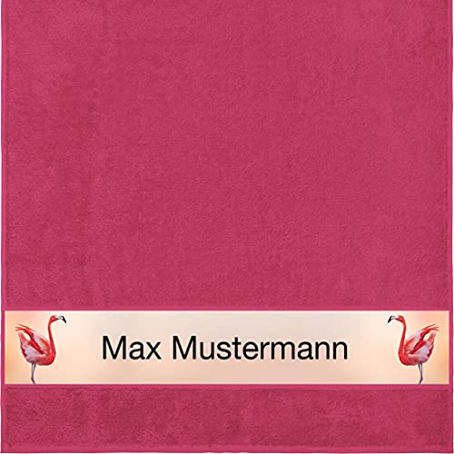 Manutextur Duschtuch mit Namen - personalisiert - Motiv Flamingos - viele Farben & Tiermotiven - Dusch-Handtuch - Fuchsia - Größe 70x140 cm - persönliches Geschenk mit Wunsch-Motiv und Wunsch-Name von Manutextur