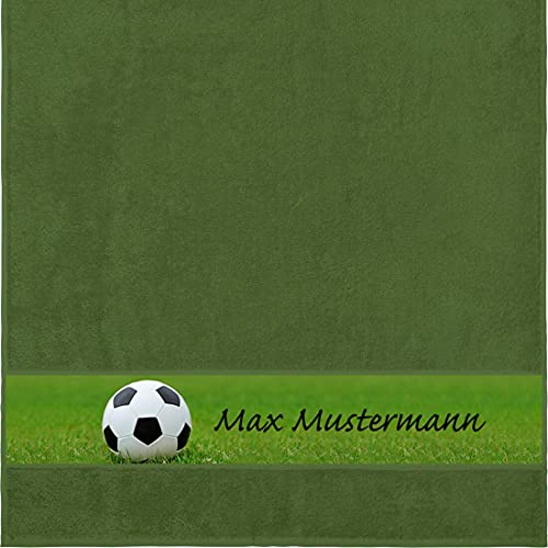 Manutextur Duschtuch mit Namen - personalisiert - Motiv Fußball 1 - viele Farben & Motive - Dusch-Handtuch - dunkelgrün - Größe 70x140 cm - persönliches Geschenk mit Wunsch-Motiv und Wunsch-Name von Manutextur