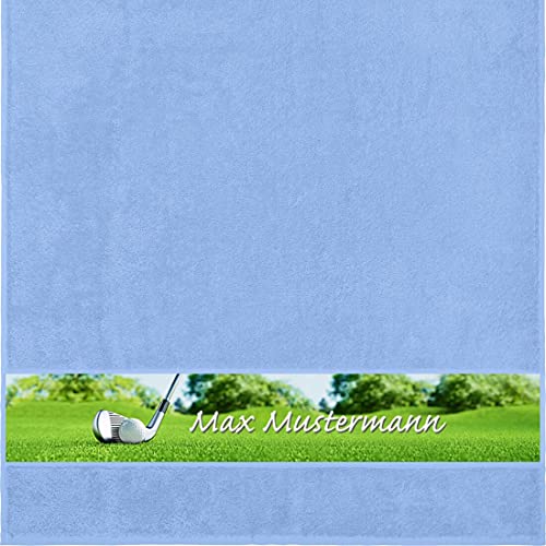 Manutextur Duschtuch mit Namen - personalisiert - Motiv Golf - viele Farben & Motive - Dusch-Handtuch - hellblau - Größe 70x140 cm - persönliches Geschenk mit Wunsch-Motiv und Wunsch-Name von Manutextur