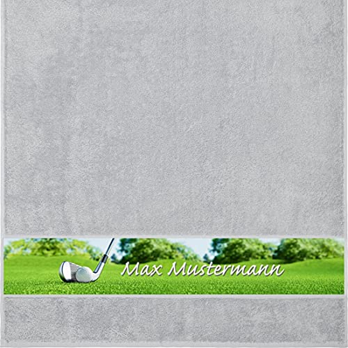 Manutextur Duschtuch mit Namen - personalisiert - Motiv Golf - viele Farben & Motive - Dusch-Handtuch - hellgrau - Größe 70x140 cm - persönliches Geschenk mit Wunsch-Motiv und Wunsch-Name von Manutextur