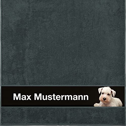 Manutextur Duschtuch mit Namen - personalisiert - Motiv Hund 1 - viele Farben & Tiermotiven - Dusch-Handtuch - anthrazit - Größe 70x140 cm - persönliches Geschenk mit Wunsch-Motiv und Wunsch-Name von Manutextur