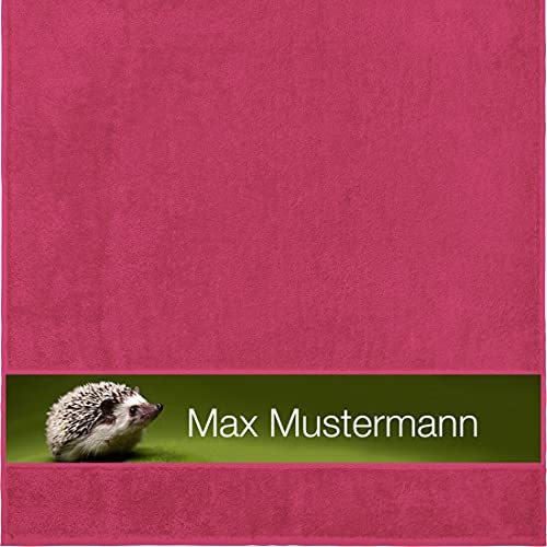 Manutextur Duschtuch mit Namen - personalisiert - Motiv Igel - viele Farben & Tiermotiven - Dusch-Handtuch - Fuchsia - Größe 70x140 cm - persönliches Geschenk mit Wunsch-Motiv und Wunsch-Name von Manutextur