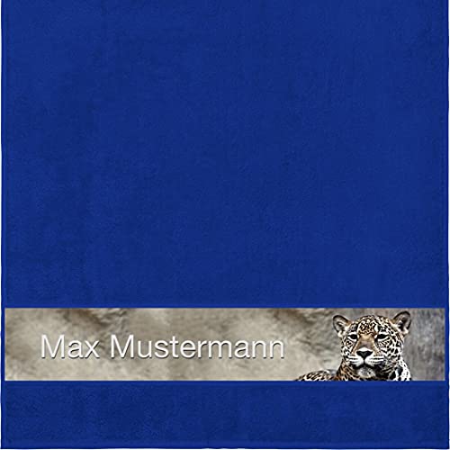 Manutextur Duschtuch mit Namen - personalisiert - Motiv Leopard - viele Farben & Tiermotiven - Dusch-Handtuch - Royalblau - Größe 70x140 cm - persönliches Geschenk mit Wunsch-Motiv und Wunsch-Name von Manutextur