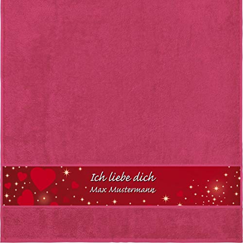 Manutextur Duschtuch mit Namen - personalisiert - Motiv Liebe - Herz - viele Farben & Motive - Dusch-Handtuch - Fuchsia - Größe 70x140 cm - persönliches Geschenk mit Wunsch-Motiv und Wunsch-Name von Manutextur