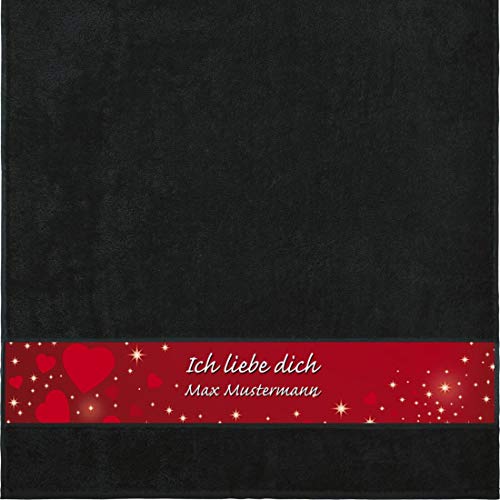 Manutextur Duschtuch mit Namen - personalisiert - Motiv Liebe - Herz - viele Farben & Motive - Dusch-Handtuch - schwarz - Größe 70x140 cm - persönliches Geschenk mit Wunsch-Motiv und Wunsch-Name von Manutextur