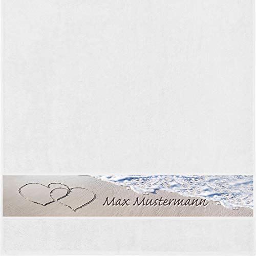Manutextur Duschtuch mit Namen - personalisiert - Motiv Liebe - Strand - viele Farben & Motive - Dusch-Handtuch - weiß - Größe 70x140 cm - persönliches Geschenk mit Wunsch-Motiv und Wunsch-Name von Manutextur