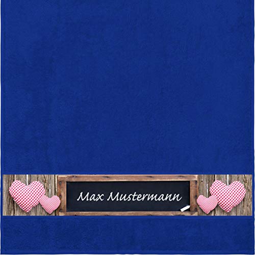 Manutextur Duschtuch mit Namen - personalisiert - Motiv Liebe - Tafel - viele Farben & Motive - Dusch-Handtuch - Royalblau - Größe 70x140 cm - persönliches Geschenk mit Wunsch-Motiv und Wunsch-Name von Manutextur