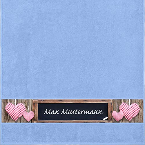 Manutextur Duschtuch mit Namen - personalisiert - Motiv Liebe - Tafel - viele Farben & Motive - Dusch-Handtuch - hellblau - Größe 70x140 cm - persönliches Geschenk mit Wunsch-Motiv und Wunsch-Name von Manutextur