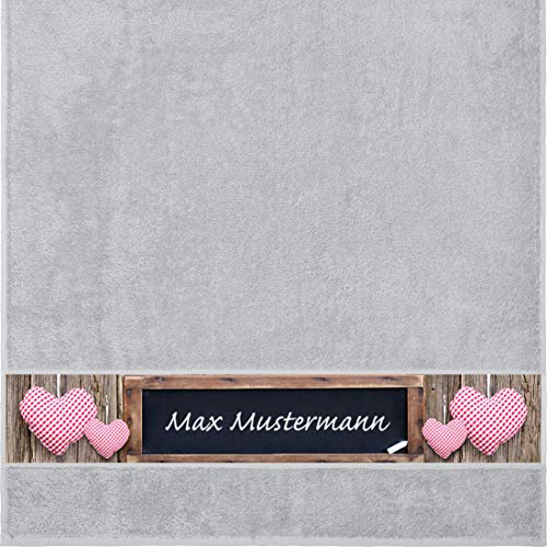 Manutextur Duschtuch mit Namen - personalisiert - Motiv Liebe - Tafel - viele Farben & Motive - Dusch-Handtuch - hellgrau - Größe 70x140 cm - persönliches Geschenk von Manutextur