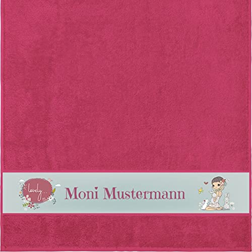 Manutextur Duschtuch mit Namen - personalisiert - Motiv Mädchen 1 - viele Farben & Motive - Dusch-Handtuch - Fuchsia - Größe 70x140 cm - persönliches Geschenk mit Wunsch-Motiv und Wunsch-Name von Manutextur