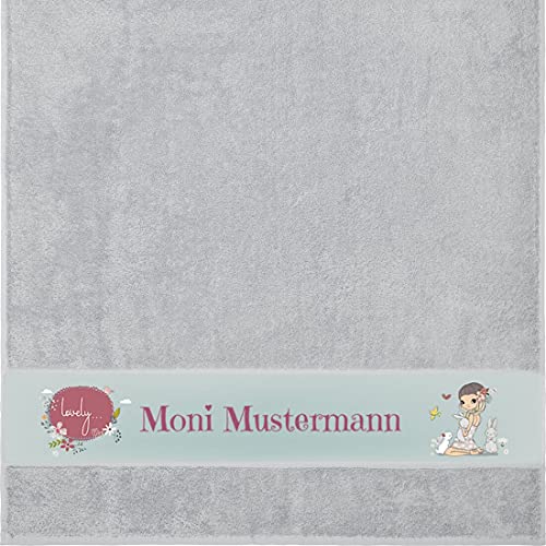 Manutextur Duschtuch mit Namen - personalisiert - Motiv Mädchen 1 - viele Farben & Motive - Dusch-Handtuch - hellgrau - Größe 70x140 cm - persönliches Geschenk mit Wunsch-Motiv und Wunsch-Name von Manutextur