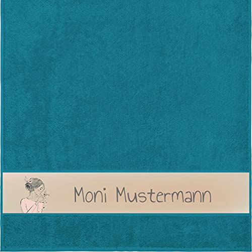 Manutextur Duschtuch mit Namen - personalisiert - Motiv Mädchen 2 - viele Farben & Motive - Dusch-Handtuch - Petrol - Größe 70x140 cm - persönliches Geschenk mit Wunsch-Motiv und Wunsch-Name von Manutextur